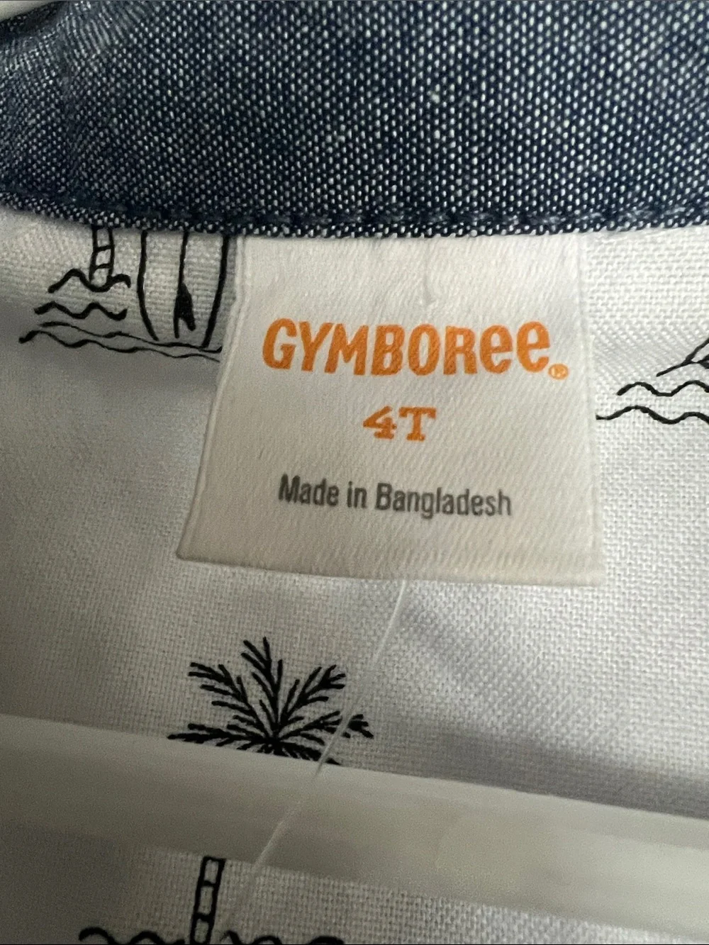 Gymboree White Short-Sleeve Button-Down with Palm & Surf Sketches